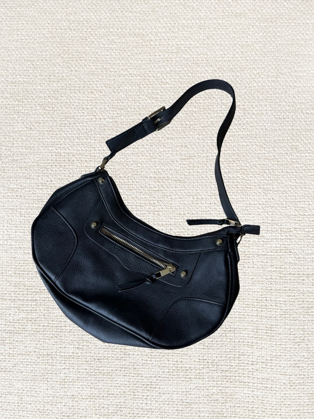 JustFab Black Moto Hobo Shoulder Bag